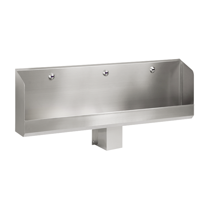 Sanela - SLPN 04EB - Edelstahl wandmontierte Urinalrinne mit Rückwand, mit 3 integrierten Infra-Rot-Sprüheinheiten, 6 V