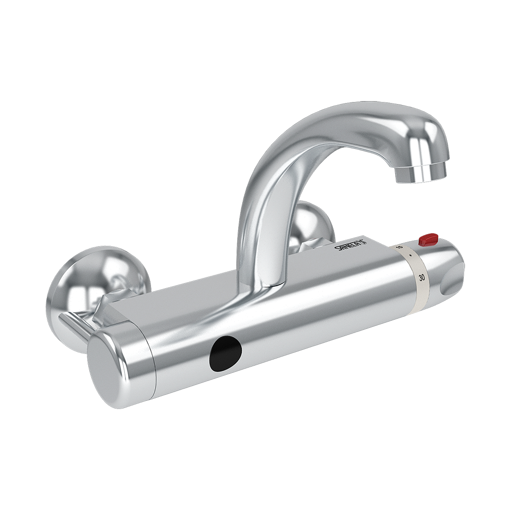 Sanela - SLU 25 - Berührungslose Wandarmatur mit Thermostat-Mischer, Wasserzulaufspanne 150 mm, 24 V DC