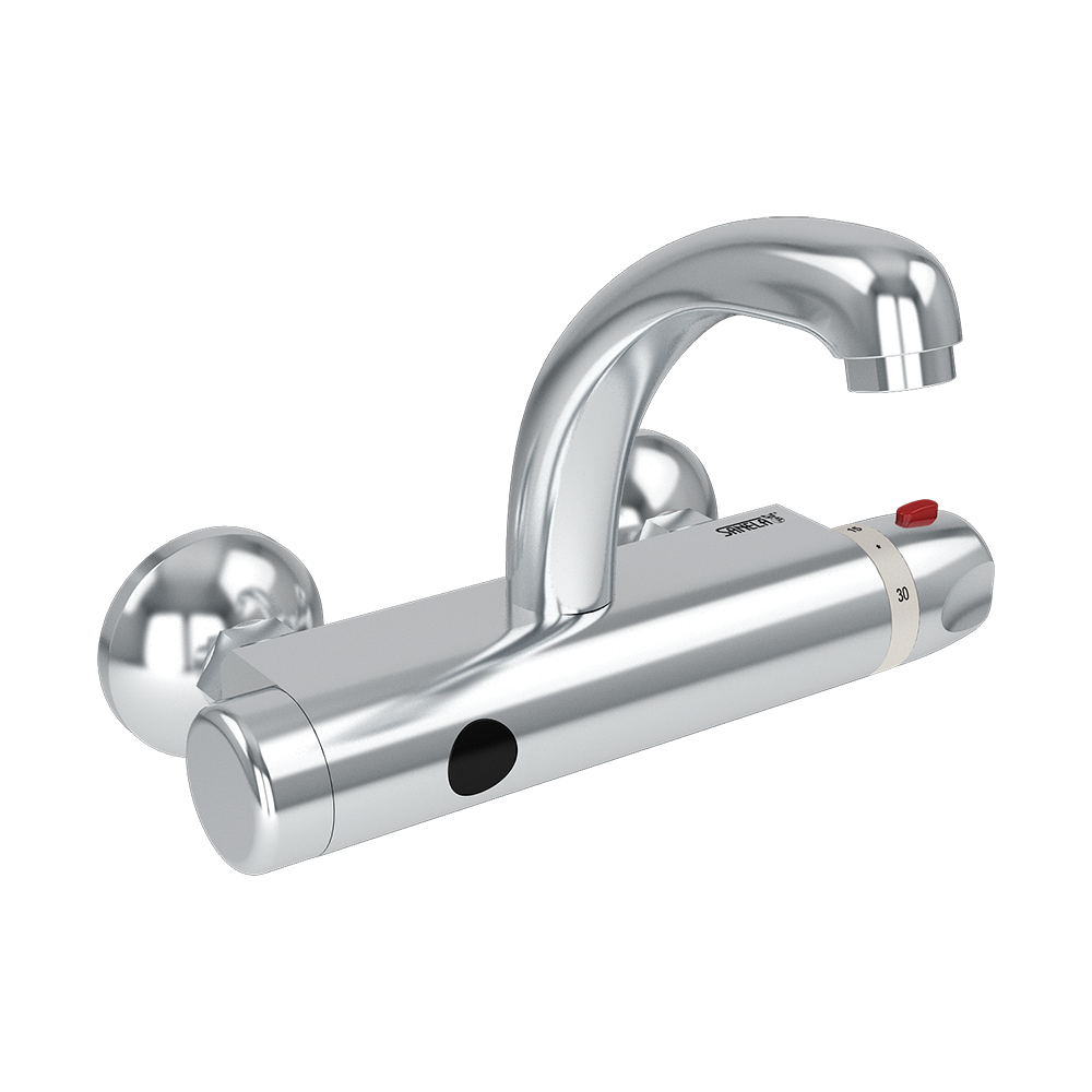 Sanela - SLU 25B - Berührungslose Wandarmatur mit Thermostat-Mischer, Wasserzulaufspanne 150 mm, 9 V