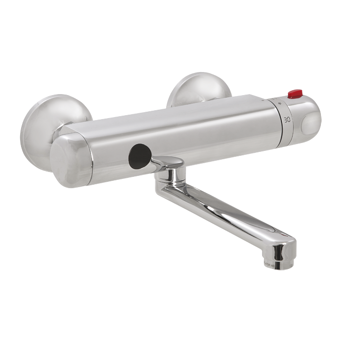 Sanela - SLU 25S - Wand-Armatur, Aufputz, mit ThermostatMischer, Wasserzulaufspanne 50 mm, 24 V DC Netzbetrieb