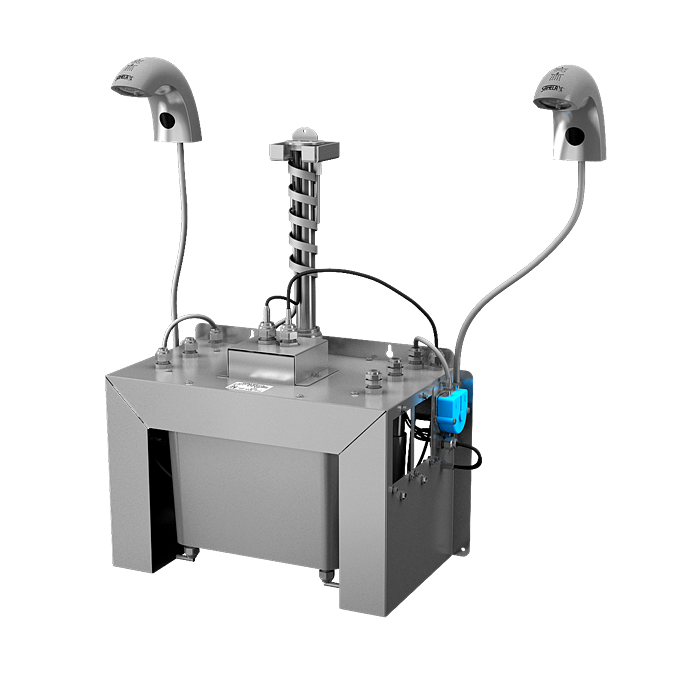 Sanela - SLU 45M2 - Set mit 2 Stück automatische Waschtischarmaturen für kaltes oder vorgemischtes Wasser, mit integriertem Seifenspender, 6 l Zentral Seifenbehälter, 230 V AC
