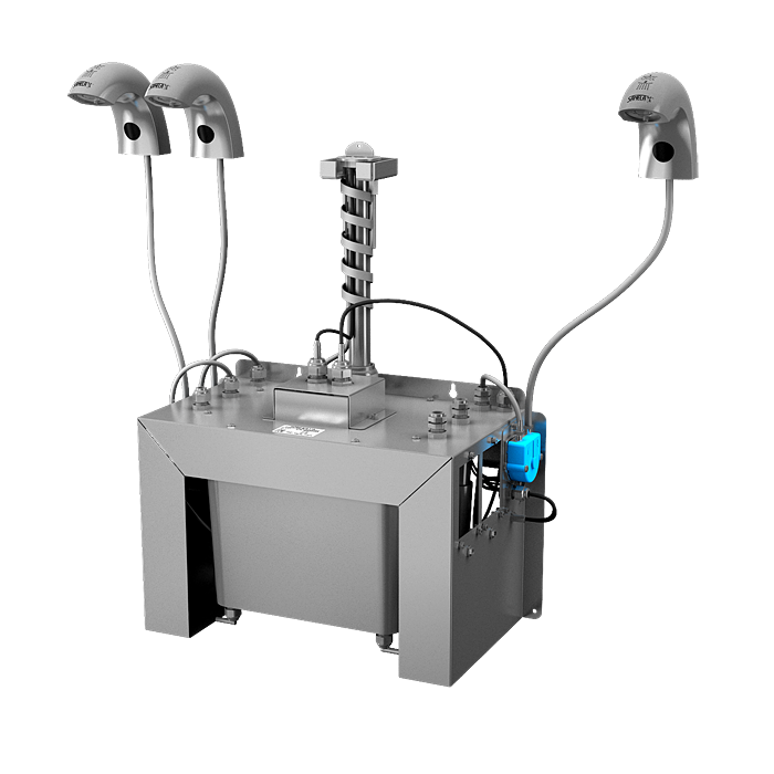 Sanela - SLU 45M3 - Set mit 3 Stück automatische Waschtischarmaturen für kaltes oder vorgemischtes Wasser, mit integriertem Seifenspender, 6 l Zentral Seifenbehälter, 230 V AC