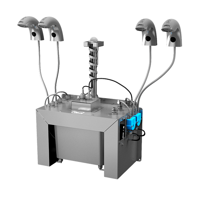 Sanela - SLU 45M4 - Set mit 4 Stück automatische Waschtischarmaturen für kaltes oder vorgemischtes Wasser, mit integriertem Seifenspender, 6 l Zentral Seifenbehälter 230 V AC