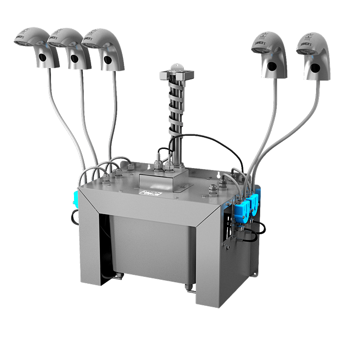 Sanela - SLU 45M5 - Set mit 5 Stück automatische Waschtischarmaturen für kaltes oder vorgemischtes Wasser, mit integriertem Seifenspender, 6 l Zentral Seifenbehälter, 230 V AC