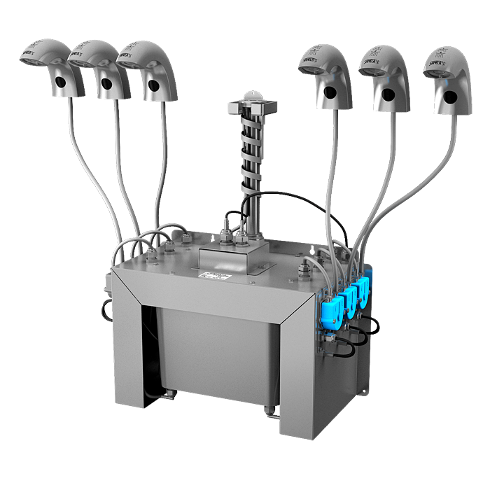 Sanela - SLU 45M6 - Set mit 6 Stück automatische Waschtischarmaturen für kaltes oder vorgemischtes Wasser, mit integriertem Seifenspender, 6 l Zentral Seifenbehälter, 230 V AC