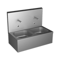 Sanela - SLUN 07E - Edelstahl – Doppel-Spülbecken wandmontiert, mit 2 integrierten Elektroniken und Wandausläufen, 24 V DC