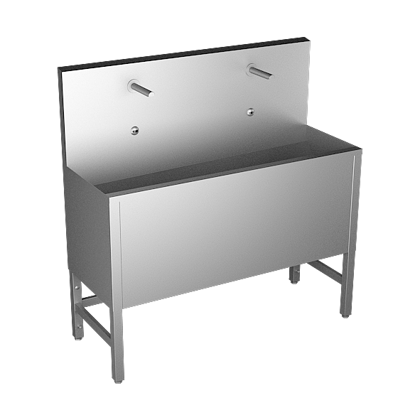 Sanela - SLUN 50EA - Edelstahl – Waschrinne, bodenstehend, mit 2 integrierten Infra Handwaschplätzen, Länge 1250 mm, 24 V DC