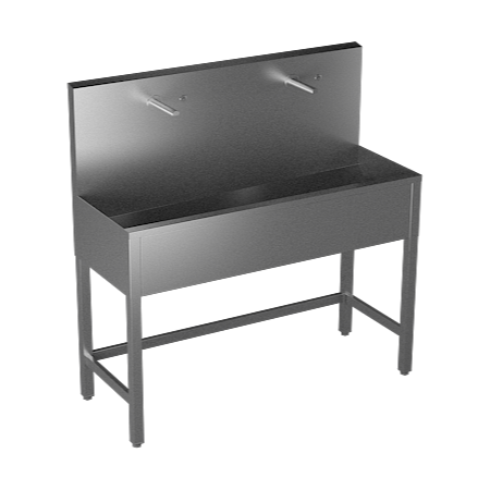 Sanela - SLUN 50P - Edelstahl – Waschrinne, bodenstehend, mit 2 integrierten Piezo Handwaschplätzen, Länge 1250 mm, 24 V DC