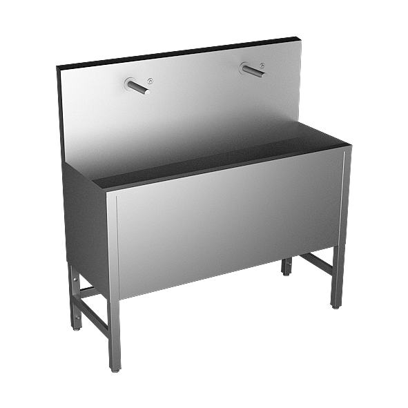 Sanela - SLUN 50PA - Edelstahl – Waschrinne, bodenstehend, mit 2 integrierten Piezo Handwaschplätzen, Länge 1250 mm, 24 V DC