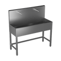 Sanela - SLUN 50PT - Edelstahl – Waschrinne, bodenstehend, mit 2 integrierten Piezo Handwaschplätzen, Länge 1250 mm, Thermoventil, 24 V DC