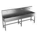 Sanela - SLUN 52PT - Edelstahl – Waschrinne, bodenstehend, mit 4 integrierten Piezo Handwaschplätzen, Länge 2500 mm, Thermoventil 24 V DC