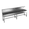 Sanela - SLUN 53PT - Edelstahl – Waschrinne, bodenstehend, mit 5 integrierten Piezo Handwaschplätzen, Länge 3000 mm, Thermoventil 24 V DC
