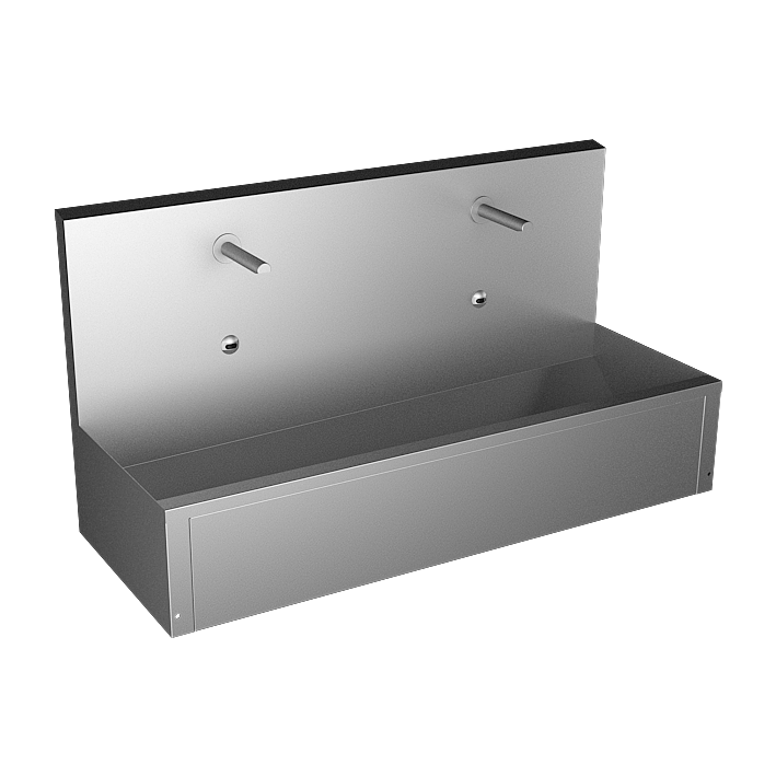 Sanela - SLUN 80ET - Edelstahl – Waschrinne, wandhängend, mit 2 integrierten Elektroniksteuerungen / Handwaschplätzen, mit Thermostatventil, Länge 1250 mm, 24 V DC