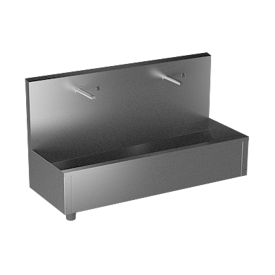 Sanela - SLUN 80PT - Edelstahl – Waschrinne, wandhängend, mit 2 integrierten Piezo Handwaschplätzen, Länge 1250 mm, Thermoventil, 24 V DC