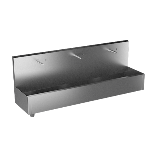 Sanela - SLUN 81PT - Edelstahl – Waschrinne, wandhängend, mit 3 integrierten Piezo Handwaschplätzen, Länge 1900 mm, Thermoventil, 24 V DC