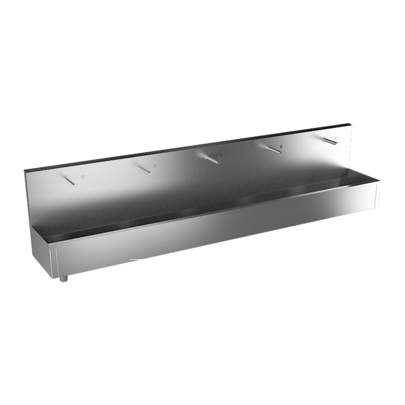 Sanela - SLUN 83PT - Edelstahl – Waschrinne, wandhängend, mit 5 integrierten Piezo Handwaschplätzen, Länge 3000 mm, Thermoventil 24 V DC