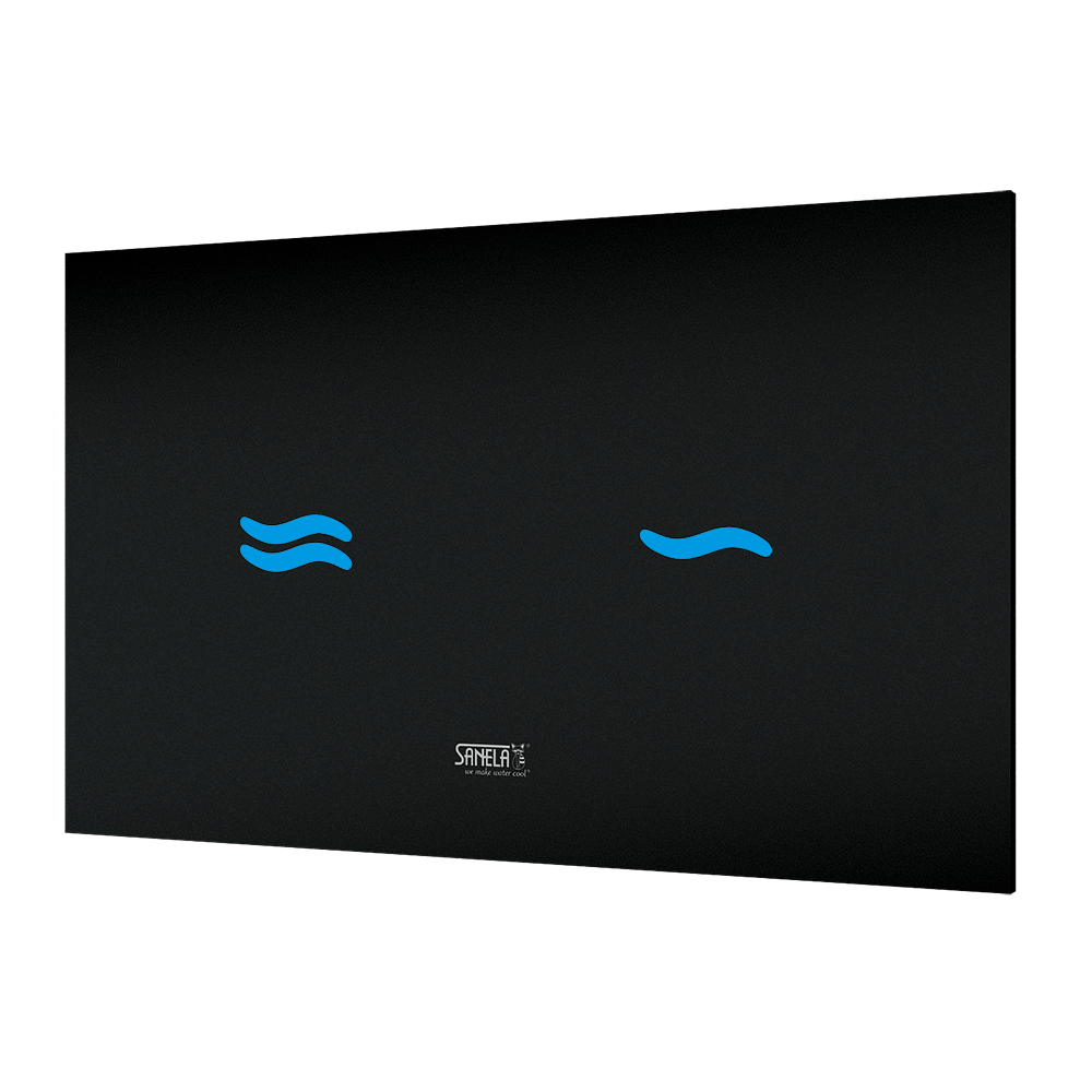 Sanela - SLW 30F - Glas-Touch Elektronische WC - Spülsteuerung für Installationssystem SLR 21, Glasfarbe REF 1502 Schwarz, Hintergrundbeleuchtung Blau, 24 V DC