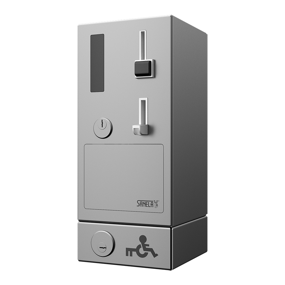Sanela - SLZA 40GV - Münzen- und Jeton Zeitsteuereinheit für Türöffnung mit GSM-Modul, Euro-Schlüssel 24V DC