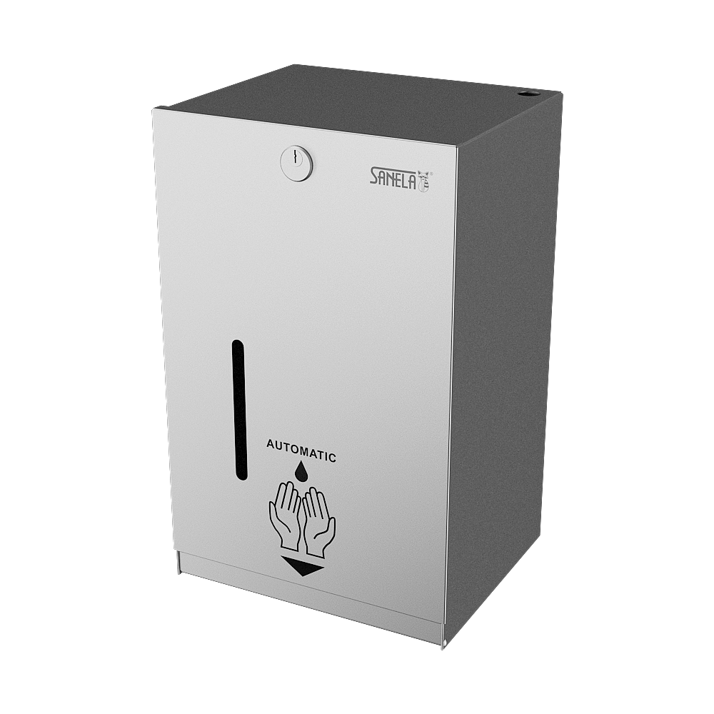 Sanela - SLZN 59EB - Automatischer Edelstahl Spender für flüssige und Gel Desinfektionsmittel oder Seifen - Wandhängend, Batterie betrieben