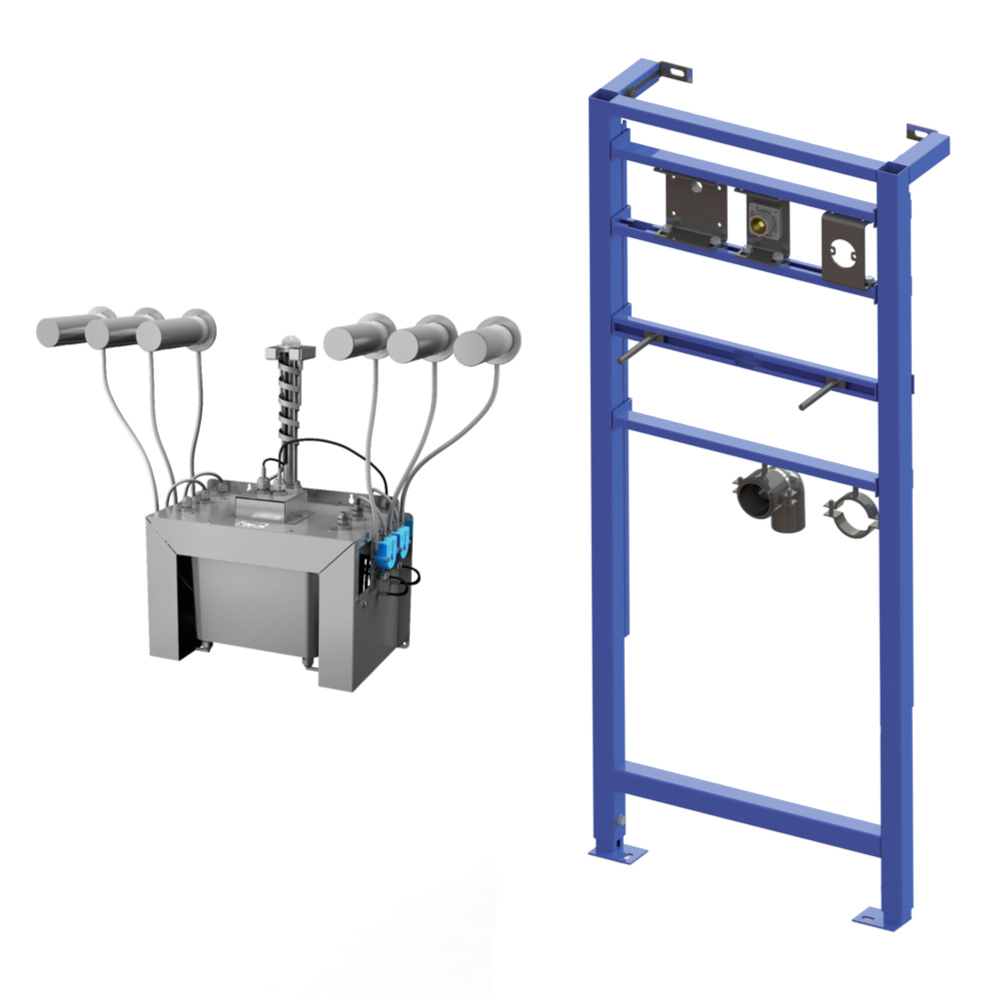 Sanela - SLZN 83ER6 - Set mit 6 Stück automatische Wandseifenspender aus Edelsltahl, 6 l Zentral Seifenbehälter, inkl. Montagerahmen SLR 24, 230 V AC