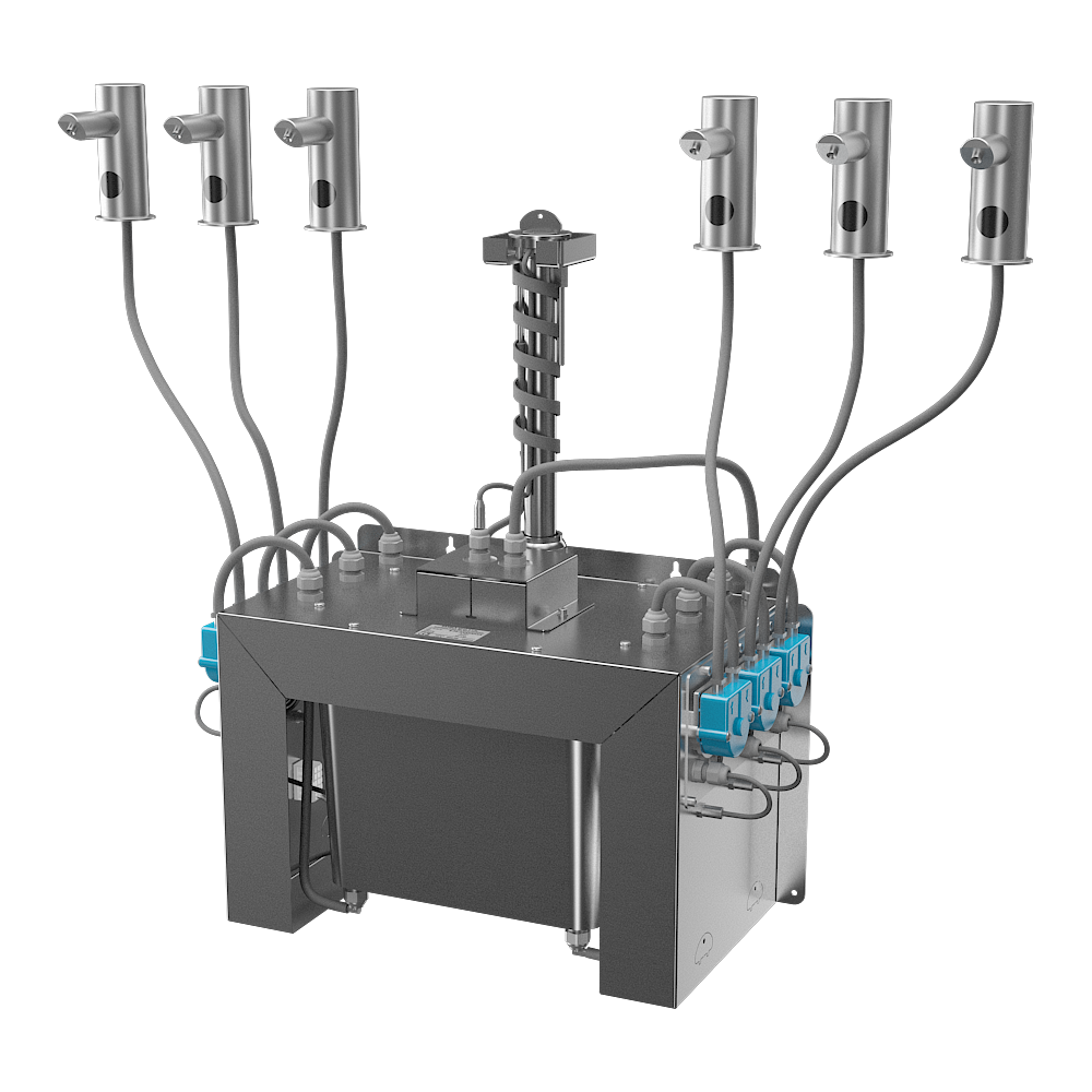 Sanela - SLZN 91E6 - Set mit 6 Stück automatische Seifenspender aus Edelsltahl, 6 l Zentral Seifenbehälter, 230 V AC