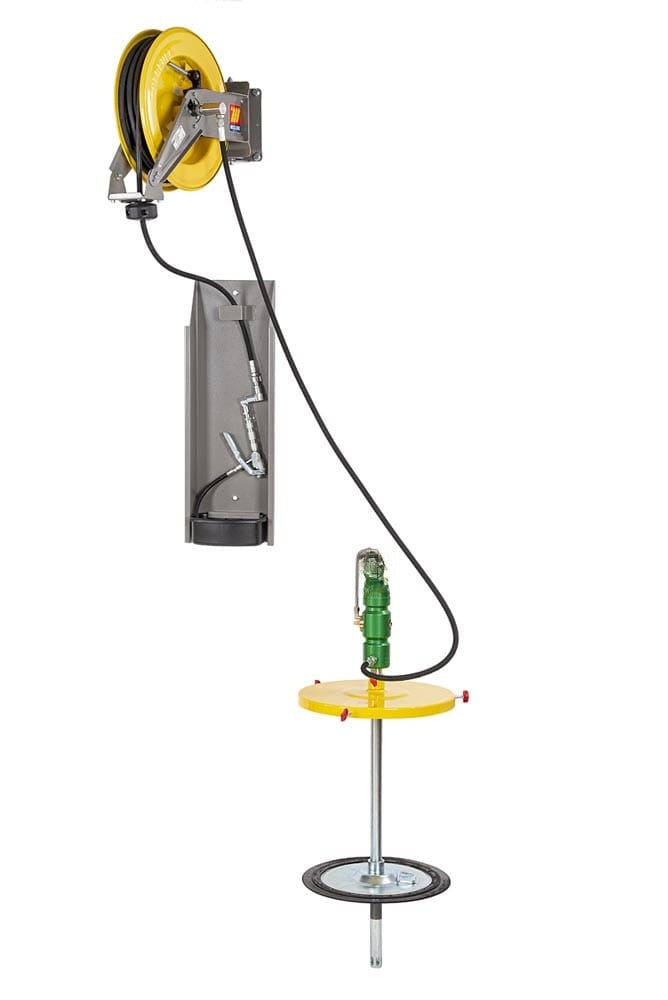 Lubritek Wandmontage-Fettset für Fässer 50–60 kg – mit Schlauchaufroller 15,0 m