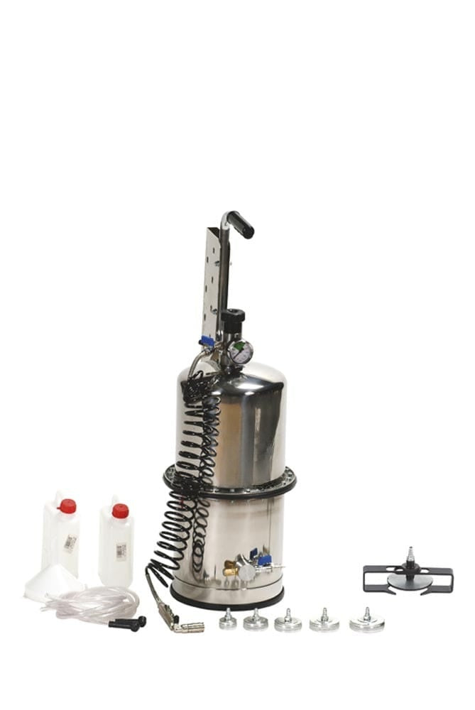 Lubritek Bremsen- und Kupplungsentlüfter Edelstahl – zwei Kammern, 10 l, mit Adaptersatz Mod. 1-4-6-9-18-25