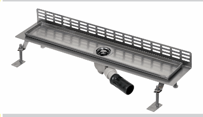 Sanela - SLKN 07CX - Edelstahl Bodenablauf für Nassbereiche, Vorwandmontage, 950 mm, Design C, gebürstet