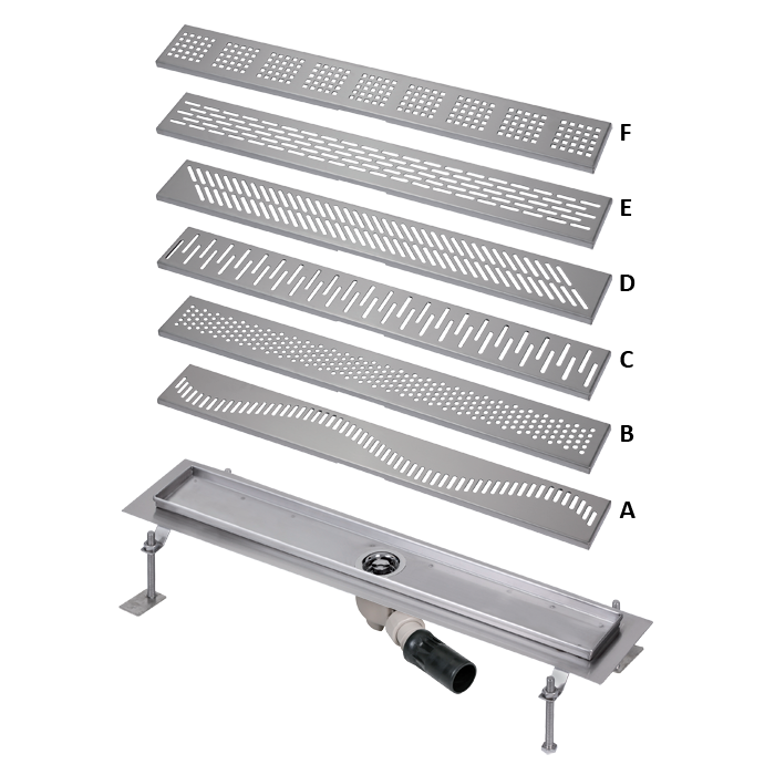 Sanela - SLKN 17C - Edelstahl Bodenablauf für Nassbereiche, Montage im Raum, 850 mm, Design C, poliert