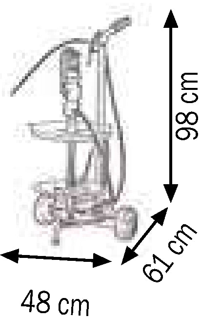 Bemaßte Zeichnung: Lubritek Fahrbares Fettset für Fässer 25–30 kg – mit Fassdeckel Ø 350 mm / 2-Rad-Fahrwagen