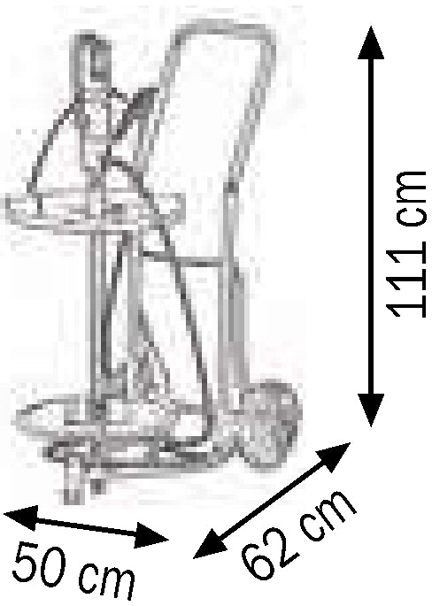 Bemaßte Zeichnung: Lubritek Fahrbares Fettset für Fässer 50–60 kg – mit Fassdeckel Ø 420 mm – Fahrwagen mit Luftreifen (Art. 030-1394-000)