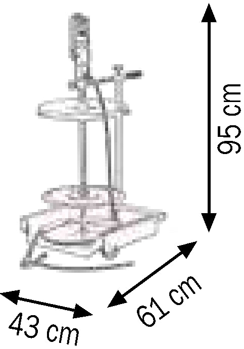 Bemaßte Zeichnung: Lubritek Fahrbares Fettset für Fässer 50–60 kg – mit Fassdeckel Ø 420 mm – 4-Rad-Fahrwagen (Art. 030-1395-000)