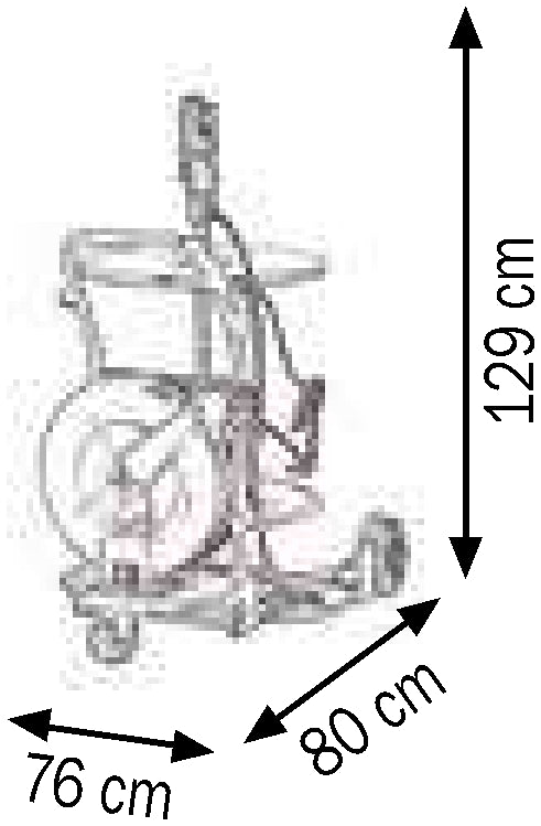 Bemaßte Zeichnung: Lubritek Fahrbares Fettset R=70:1 für Fässer 180–220 kg mit Schlauchaufroller