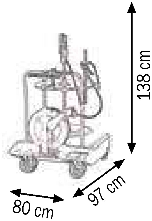 Bemaßte Zeichnung: Lubritek Fahrbares Fettset für Fässer 180–220 kg mit Schlauchaufroller