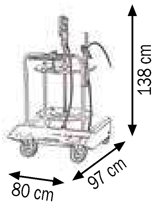 Bemaßte Zeichnung: Lubritek Fahrbares Fettset für Fässer 180–220 kg mit Fahrwagen