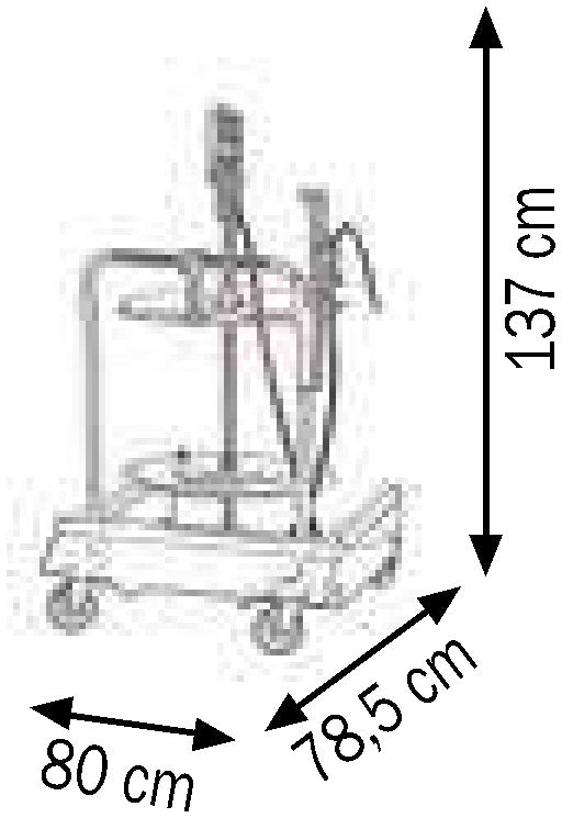 Bemaßte Zeichnung: Lubritek Fahrbares Fettset für Fässer 180–220 kg