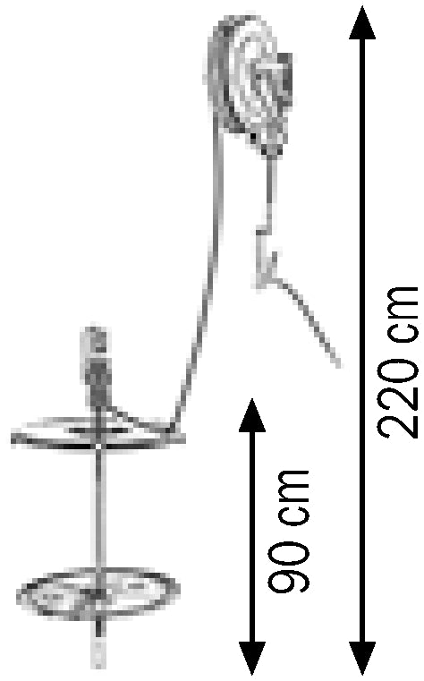 Bemaßte Zeichnung: Lubritek Wandmontage-Fettset für Fässer 180–220 kg – mit Schlauchaufroller 10,0 m – offener Aufroller 10 m