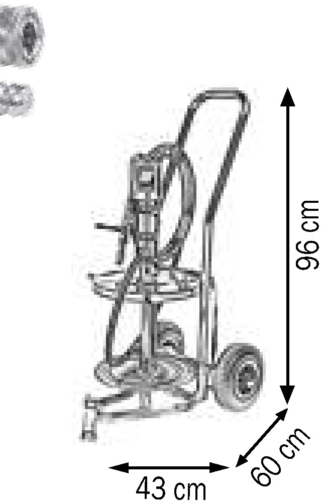 Bemaßte Zeichnung: Lubritek Fett-Umfüllset für Fässer 18–30 kg – mit Fassdeckel Ø 320 mm / Trolley mit 2 pneumatic wheels – Fässer 18–30 kg