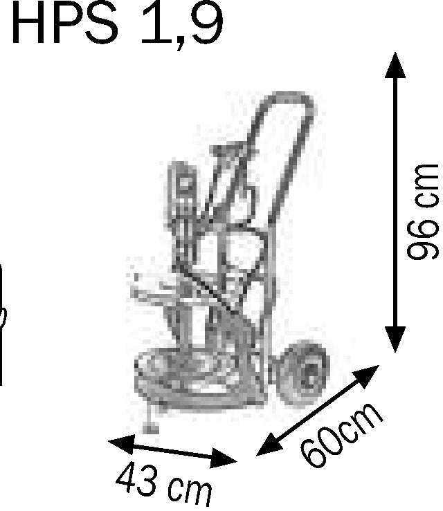 Bemaßte Zeichnung: Lubritek Fettsprüh-Set für Fässer 18–30 kg – mit Fassdeckel Ø 320 mm / Trolley mit 2 pneumatic wheels – Fässer 18–30 kg