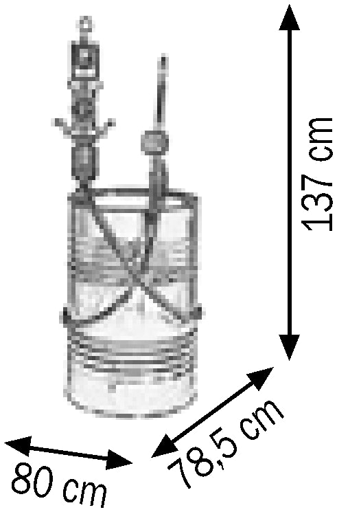 Bemaßte Zeichnung: Lubritek Industriepumpen-Ölset R=8:1 für Fässer 180–220 l