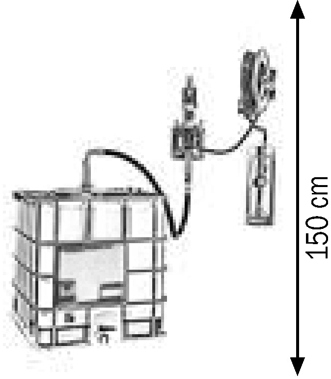Bemaßte Zeichnung: Lubritek Wandmontage-Industriepumpen-Ölset für IBC-Tanks 700–1000 l