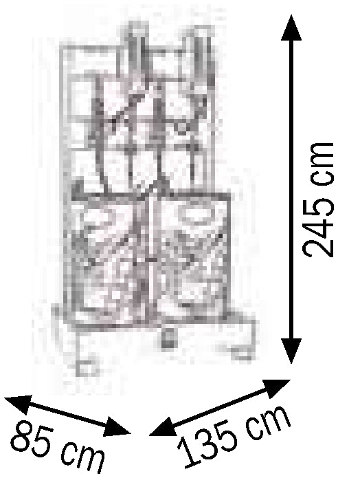 Bemaßte Zeichnung: Lubritek Komplette Ölverteilanlage für 2 Fässer 180–220 l – mit geschlossenem Aufroller 10,0 m