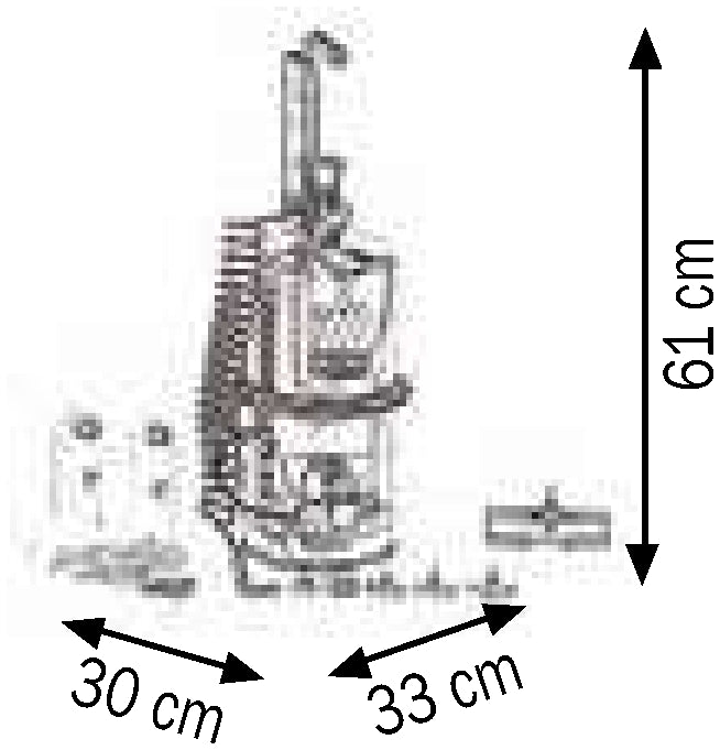 Bemaßte Zeichnung: Lubritek Bremsen- und Kupplungsentlüfter Edelstahl – drei Kammern, 10 l, mit Adaptersatz Mod. 1-4-6-9-18-25