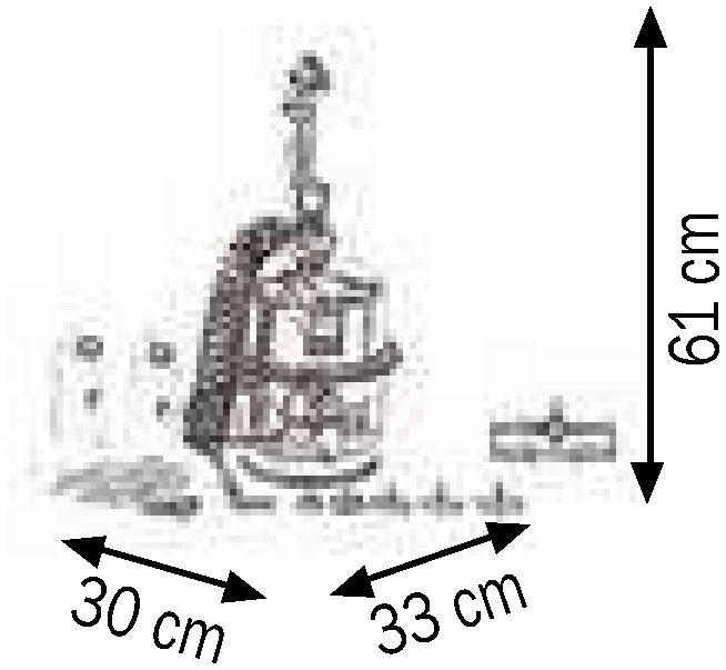 Bemaßte Zeichnung: Lubritek Bremsen- und Kupplungsentlüfter Edelstahl – drei Kammern, 6 l, mit Adaptersatz Mod. 1-4-6-9-18-25